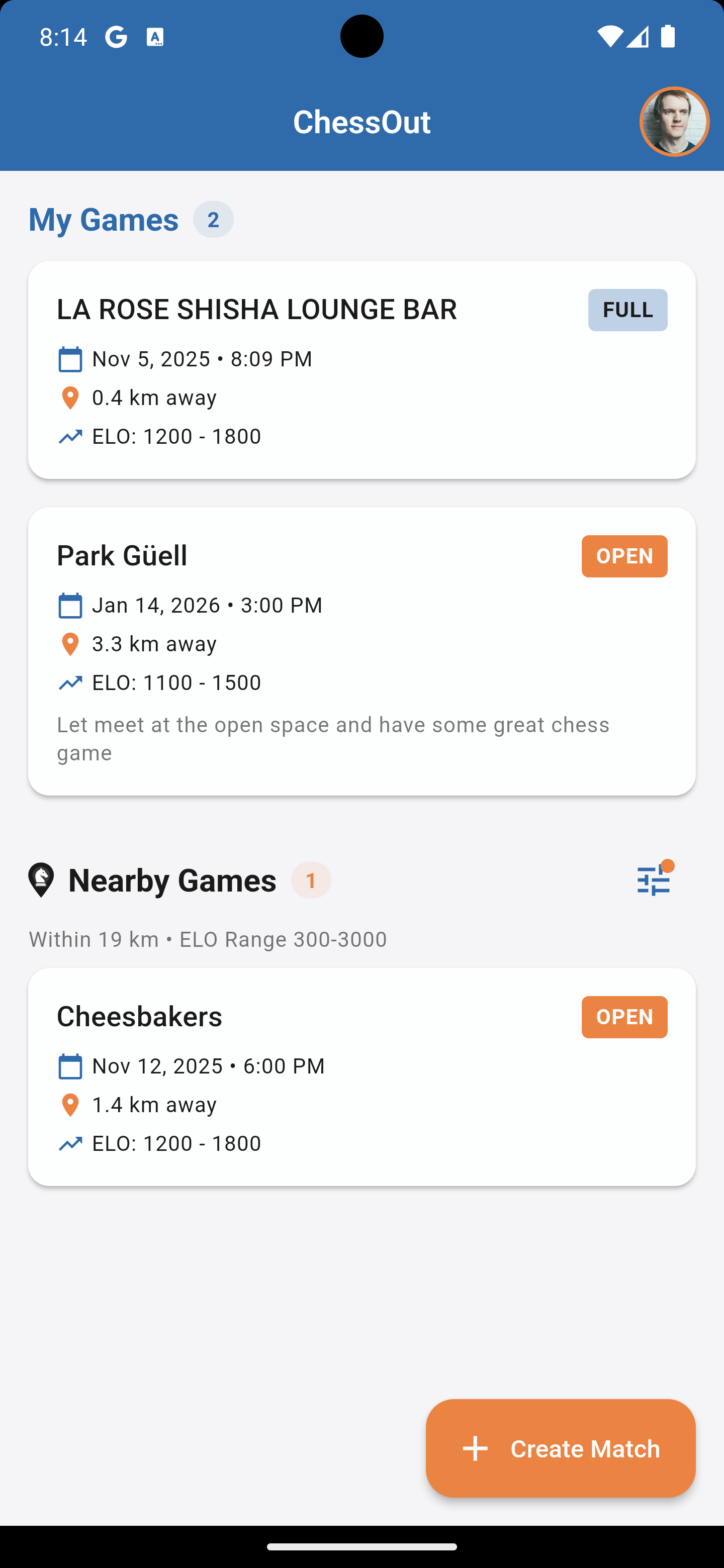 Filter Matches by Distance and ELO
